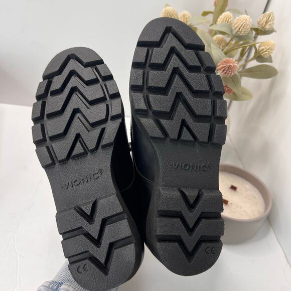 Vionic Anaheim Leather Lace Up Chunky Wedge Derby Loafer Black Women's 6.5M NWD - Picture 9 of 11